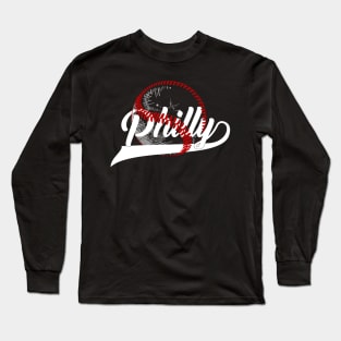 Vintage Philly Baseball Leopard Heart Baseball Fans Long Sleeve T-Shirt